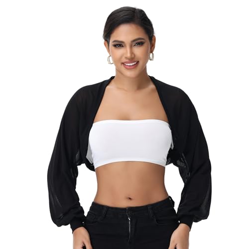 Women’s Sheer Bolero Shrug for Dresses Mesh Tulle Shrug Formal Cover Ups Sheer Shawl Long Puff Sleeve2