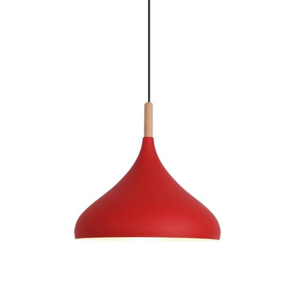 Suspension en bois et métal rouge pour illuminer chaleureusement votre îlot de cuisine de 42 cm