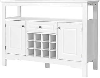 TANGZON Storage Sideboard, Kitchen Cabinet with Removable Wine Rack, Drawer and Shelf, 2-Door Cupboard Buffet Console Table for Dining Room, Living Room & Hallway (White)