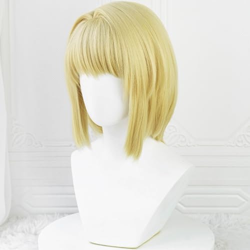 Image of Half and Half Short Straight Blonde Hunter Wig with Bangs Anime Blonde Chain Killer Costume Wigs Synthetic Fiber Hair for Halloween Party