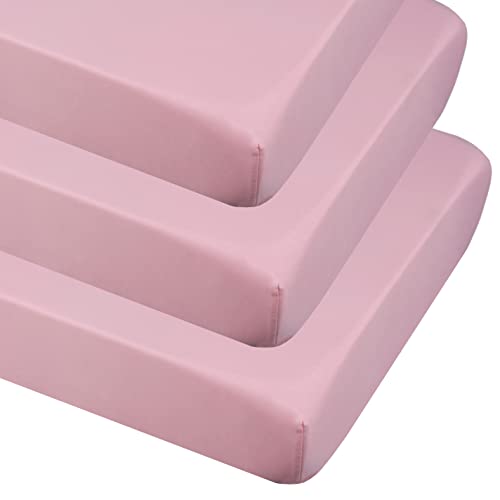 Image of CaSaJa 3-Pack Fitted Crib Sheets Set for Baby Girls, Extra Soft Breathable 9" Deep Mattress Sheet for Standard Toddler Bed 28x52, Cozy Washable Microfiber Nursery Sheets, Pink