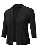 AstoSeu Women's 3/4 Sleeve Cropped Cardigan Sweater Bolero Open Front Short Shrugs for Dresses Black
