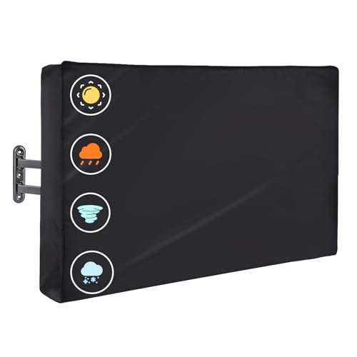 Outdoor TV Cover 55 inch Weatherproof, Waterproof Black TV Cover for Outside 52 to 55 inch Flat Screen Television, Heavy Duty Screen Protector with Bottom