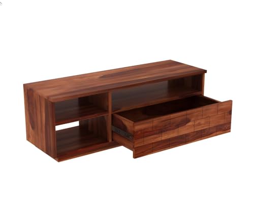 Image of Solid Wood TV Unit for Living Room 55 Inch Furniture - Wooden TV Unit with Storage Cabinet with 1 Drawr, 3 Shelves Wooden TV Cabinet for Living Room - Fits up to 55-Inch TV (Jose)