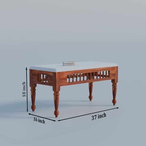 Image of Dining Table 4 Seater | Solid Sheesham Wood Four Seater Dinning Table Set with 3 Cushion Chairs & 1 Bench | Rectangular Dinner Table for Home, Kitchen & Living Room | Natural Finish