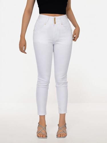 Women High Waist Back Pocket Embroidery Design Skinny Jeans with 4 Button Front, Stretch Denim Pants2