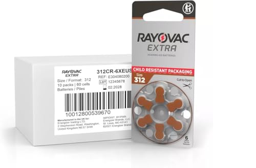 image for Rayovac Size 312 Extra Advanced Mercury Free Hearing Aid Batteries + B