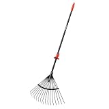 HASSO Scopafoglie Regolabile 15 Denti in Acciaio Verniciato Nero con Manico Telescopico 120-155 cm | Rastrello a Ventaglio Regolabile per Foglie, Prato, Giardino e Aiuole