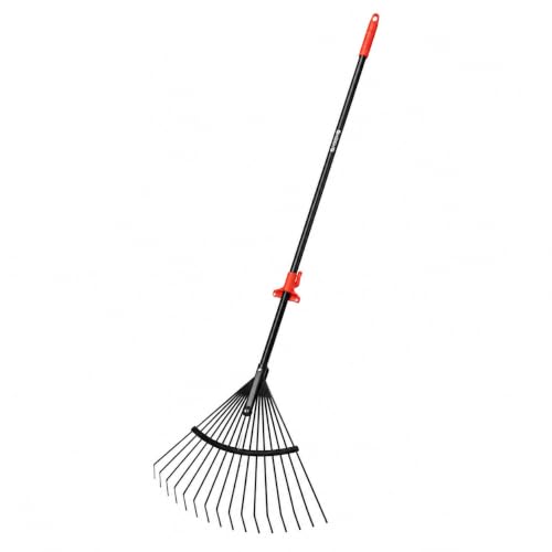 HASSO Scopafoglie Regolabile 15 Denti in Acciaio Verniciato Nero con Manico Telescopico 120-155 cm | Rastrello a Ventaglio Regolabile per Foglie, Prato, Giardino e Aiuole