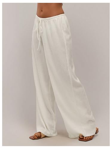 Floerns Women's Low Waist Drawstring Long Pants Wide Leg Casual Loose Trousers2