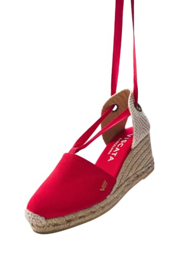 VISCATA Escala Espadrille Canvas Wedges with Sleek Ankle Laces Women's Lace Up Shoes Handmade in Spain Organic Cotton Canvas and 100% Natural Jute Midsole for All Occasions
