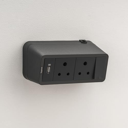Image of Legrand Extension Board with USB (2-Sockets, 1 Switch, Chic Grey, 1.5M Cable) | 2 x 6A Socket 230V + USB-A 5V 15 amp Charging | IP20 Rated Power Hub for Home, Office, Hotel Use | Spike Guard