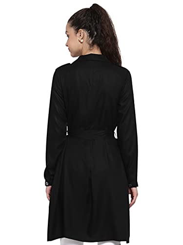 Image of Style Quotient Women Black Solid Double-Breasted Trench Coat