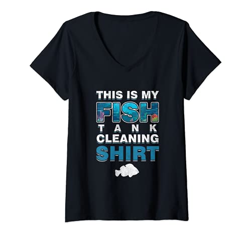Womens Aquarium Tech Fishkeeping Fish Tank Cleaning V-Neck T-Shirt, Black