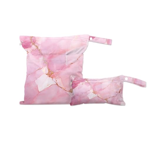 GzLeyigou 2 Set Pink Marble Surface Wet Dry Bags for Baby Cloth Diapers Reusable Storage Bag for Travel,Beach,Pool,Daycare,Stroller,Gym,Laundry,Dirty Clothes,Swimsuits & Wet Clothes, Wet Bag