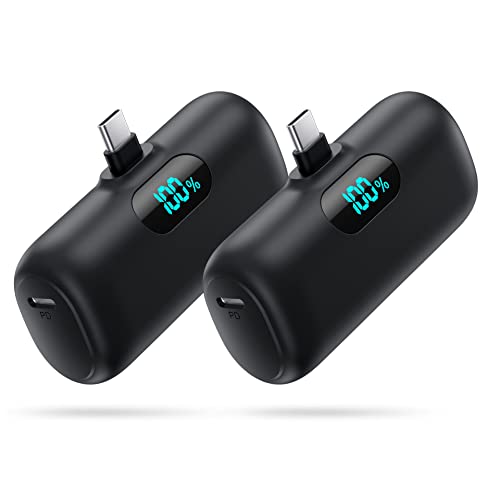 2-Pack Portable Charger 5000mAh USB-C Power Bank with LCD Display