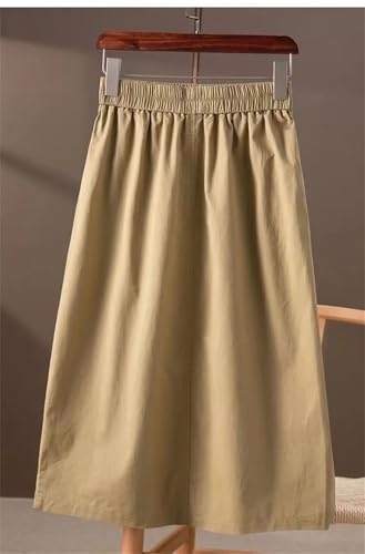 Women's Cotton Elastic Waist Slimming A Line Skirt Solid Color with Large Pocket2
