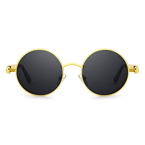 Image of RONSOU Steampunk Style Round Vintage Polarized Sunglasses Retro Eyewear UV400 Protection Matel Frame