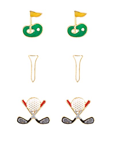 Fashion Jewelry Golf Theme Stud Earrings for Women (3 Pairs)
