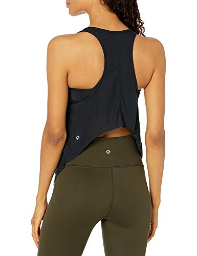 Amazon Brand - Core 10 Women's Ultra-Lightweight Semi-Sheer Ribbed Knit High-Low Racerback Yoga Tank, Black, Small