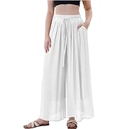 heipeiwa Women's Cotton Linen Palazzo Pants Party Dressy Casual Wide Leg Palazzo Pant Long Trouser