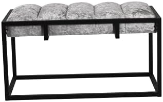 La Maison Plush Crushed Velvet Hallway Living Room Upholstered Bench Cushioned Padded Stool Pouffe Bed End Seat Metal Frame (Silver)