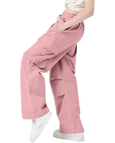 Image of AOWKULAE Girls Cargo Pants Casual Drawstring Jogger Sportswear Parachute Pants