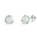 YAZILIND S925 Sterling Silver Round Opal Stud Earrings Women Girls Valentines Jewellery(White)