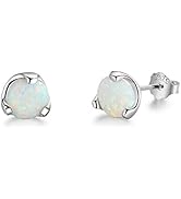 YAZILIND S925 Sterling Silver Round Opal Stud Earrings Women Girls Valentines Jewellery