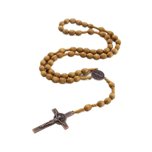 Qualità che si distingue: questa è una splendida collana lunga con rosario cattolico in legno marrone con crocifisso di Gesù in lega. Spiritualità e artigianato di gioielli nella loro forma più raffinata!