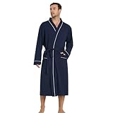 Vulcanodon Luxury Cotton Robe for Men, Soft Breathable Kimono Bathrobe with Pockets for Lightweight(Navy,L/XL)
