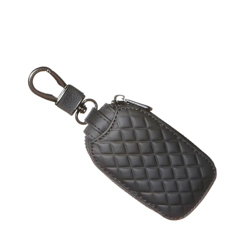 sdidzad Genuine Leather Car Key Case, Zipper Closure Key Fob Protector with Metal Hook, Portable Vehicle Smart Key Organizer Holder, Universal for Most Cars, SUVs, Trucks (Black)