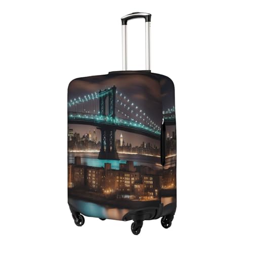 New York Manhattan Bridge Night Print Personalized Travel Luggage Cover With Zipper, Elastic Luggage Cover,For Daily Use2