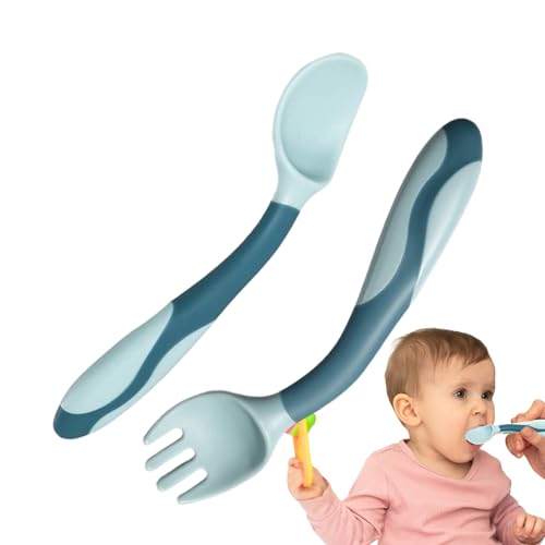 FmtwPhn Juego De Cubiertos Para Bebé | Cuchara Y Tenedor De Alimentación Silicona,Juego Cubiertos Para Niños Y Niñas Comida Sólida Guardería