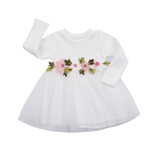 Toddler Kids Baby Girls Knitted Tulle Cap Tutu Dresses Jersey Dress Outfit (2-3years, White)
