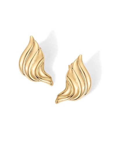 Image of PAVOI 14K Gold Plated Chunky Vintage Earrings for Women - Trendy Textured Ribbed Knot Geometric Triangle Rope Button Seashell Wing Dangle Drop Stud Earring