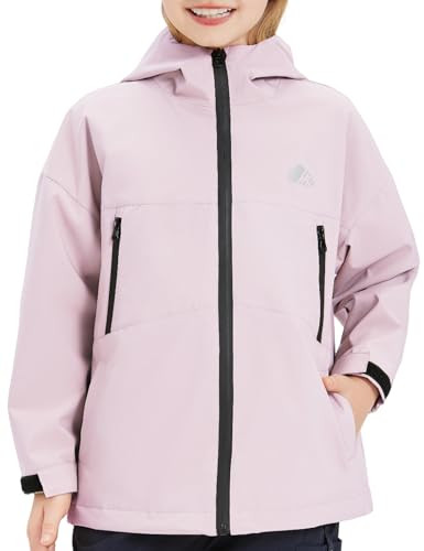 IOFLIGGA Kids Rain Jacket for Boys Girls Lightweight Waterproof Hooded Breathable Outdoor Coat Easy to Fold for 5-14Y (US Age 11 Years 12 Years Mauve)