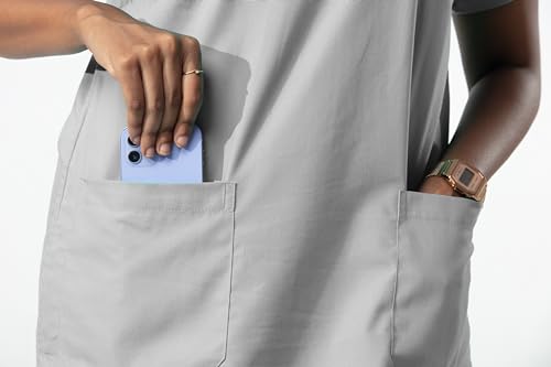 Image of Uniform Craft Women's 4 Pocket Scrub Suit Set | Medical Uniform | Cross V-Neck Poly Cotton | Short Sleeve Hospital Wear | Ideal for Doctors & Nurses (Light Grey, XL)