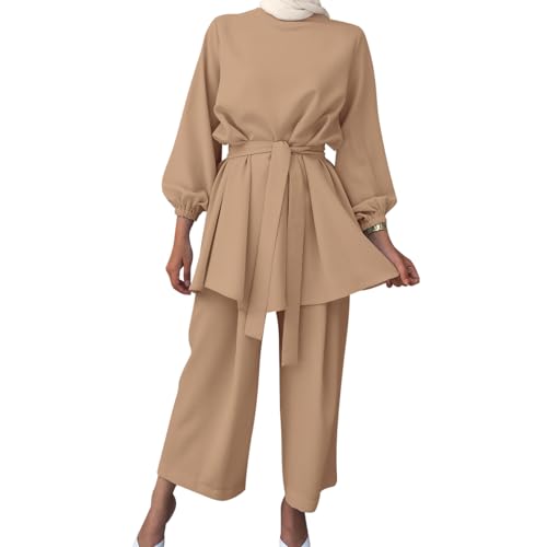 Vêtements de prière femmes musulmanes ensemble pantalon large et haut manches longues