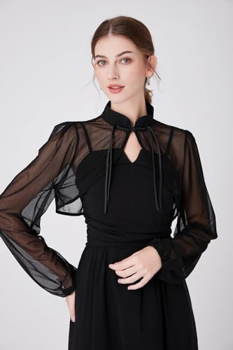 DNLKWGO Elegant Sheer Shrug Bolero Long Sleeve Crop Top False Collar Blouse Detachable Collar Tank Top for Women4