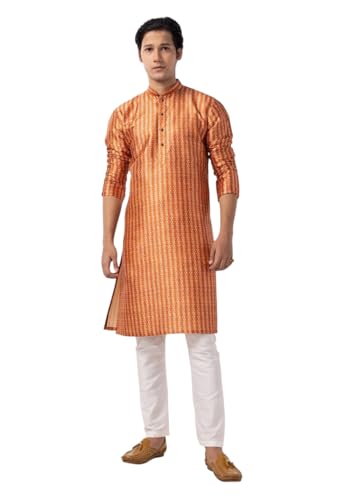 Image of LookMark Men's Cotton Blend Printed Long Kurta Suitable for All Indian Wedding, Occasions, and Festivals