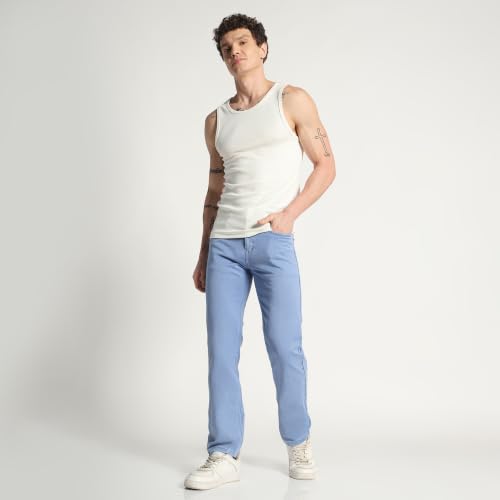 Image of Cotton Comfort Fit Jeans for Men | Full-Length Solid Denim Pants with Button Closure, Embroidered Design, Mid-Rise Casual Trousers for Daily | Classic Jeans for Office Bottoms (DI-249)