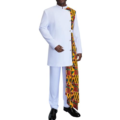 African Suit for Men Coat Long Sleeve 2 Piece Set Dashiki Ankara Print Patchwork Blazer Party Wedding Outfit2