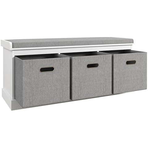 HOMCOM Shoe Bench with Three Fabric Baskets Cover