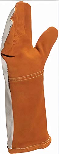 Image of Aluminized Split Leather Heat Resistant Gloves up to 200C, Long Cuff Industrial Safety Gloves for Foundry, Furnace, Welding & Hot Metal Handling, 14 Inch, Pack of 1 Pair