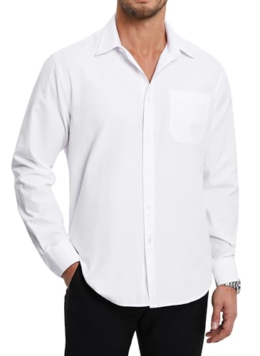 HISDERN Oxford 112 Men's Long Sleeve Oxford Dress Shirt Button Down Collar Breathable Business Casual for Work Formal Wear