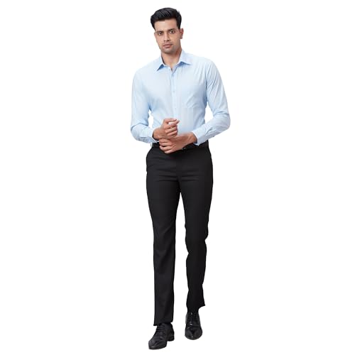 Image of Raymond Men Slim Fit Structure Pattern Poly Viscose Lycra Blend Flat Front Formal Trouser