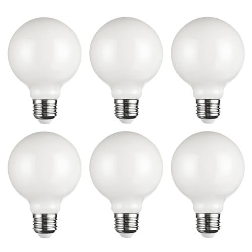 SD LUX G25 Vintage Globe Light Bulbs Dimmable Decorative LED Edison Bulbs 8W 1000lm (Equi. 100W), E26 Medium Base CRI90 2700K Warm White (G25-White, New, 6)