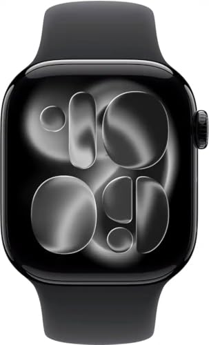 Image of Apple Watch Series 11 [GPS + Cellular, 42mm] Jet Black Aluminum Case with Black Sport Band, M /L (Renewed)