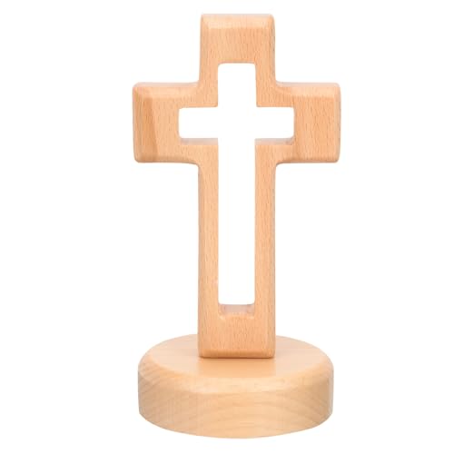 Cruz de madera con diseño de base fácil de almacenar LIFKOME adorno caqui de estilo sencillo
